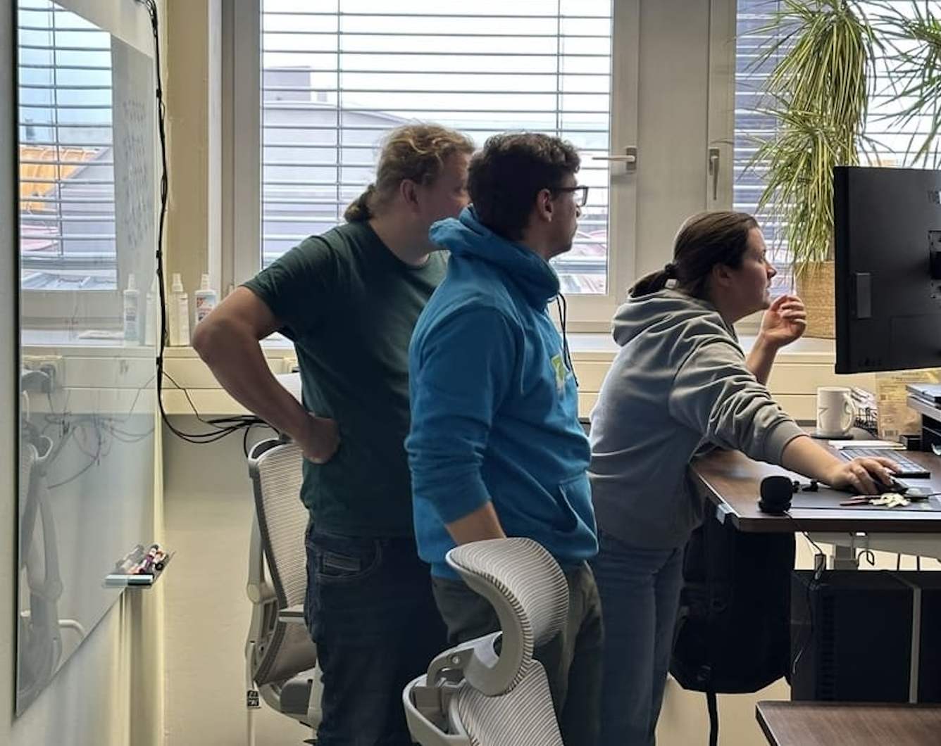 Software team reviewing a development result